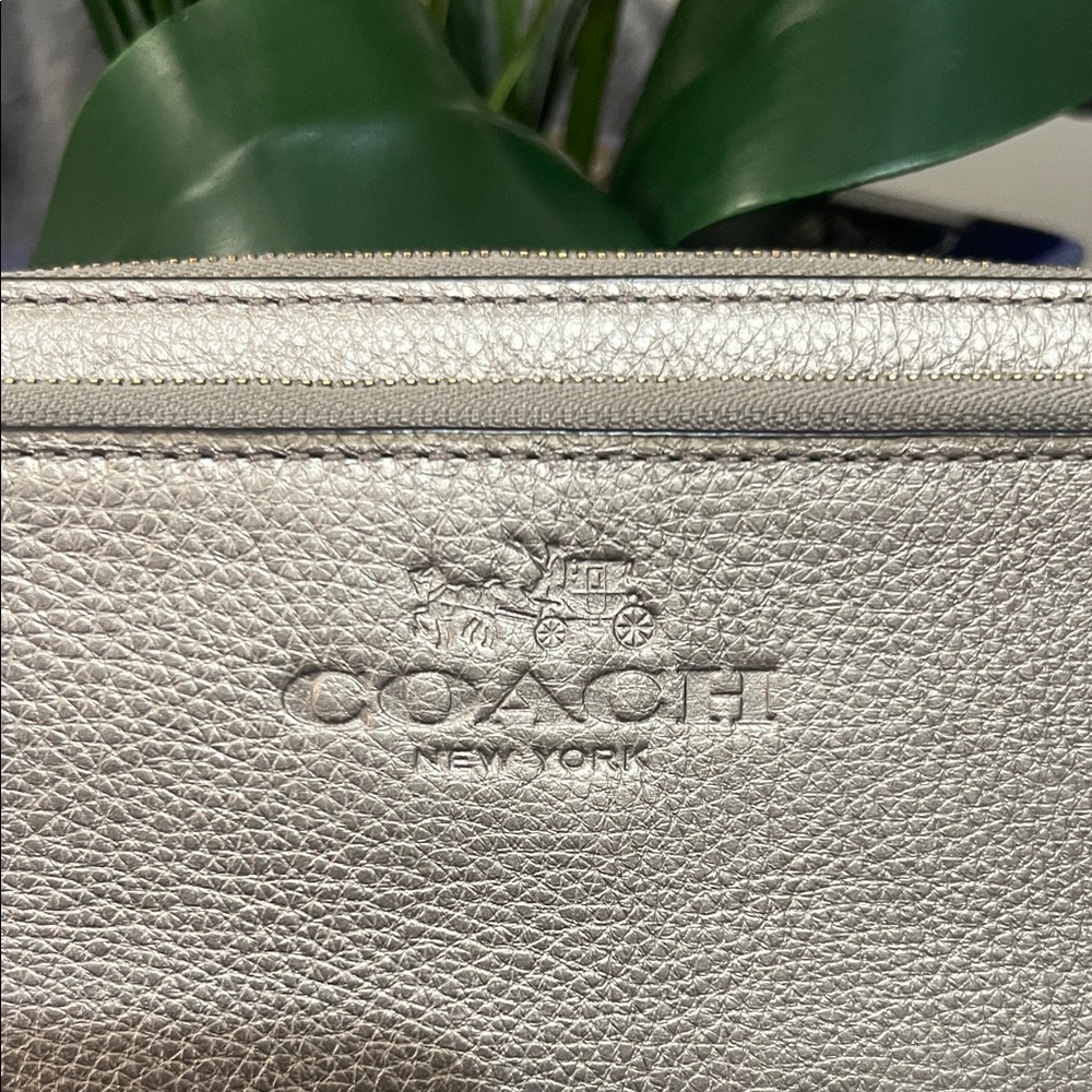 Coach Metallic Pewter Leather Wristlet Clutch - Picture 2 of 10